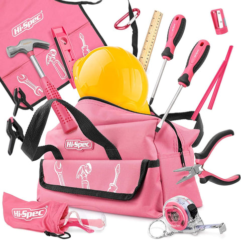 Hi-Spec 18 Piece Pink Kid's Tool Kit Set with Tool Bag